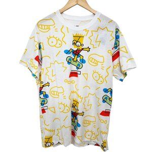 Bart Simpson Skateboarding Abstract Graphic T-Shirt Large